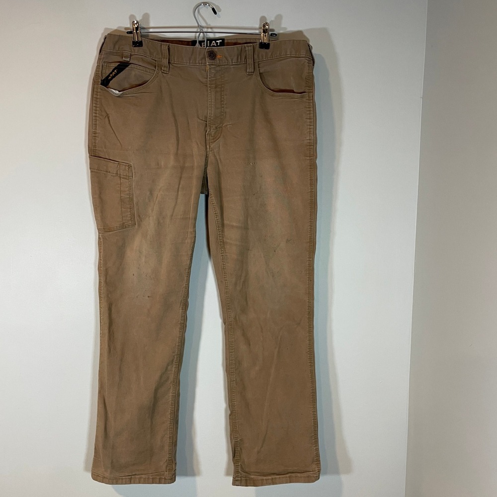 Ariat Rebar M4 Low Rise Straight Work Pants Mens 38/32 Field Khaki Thrashed